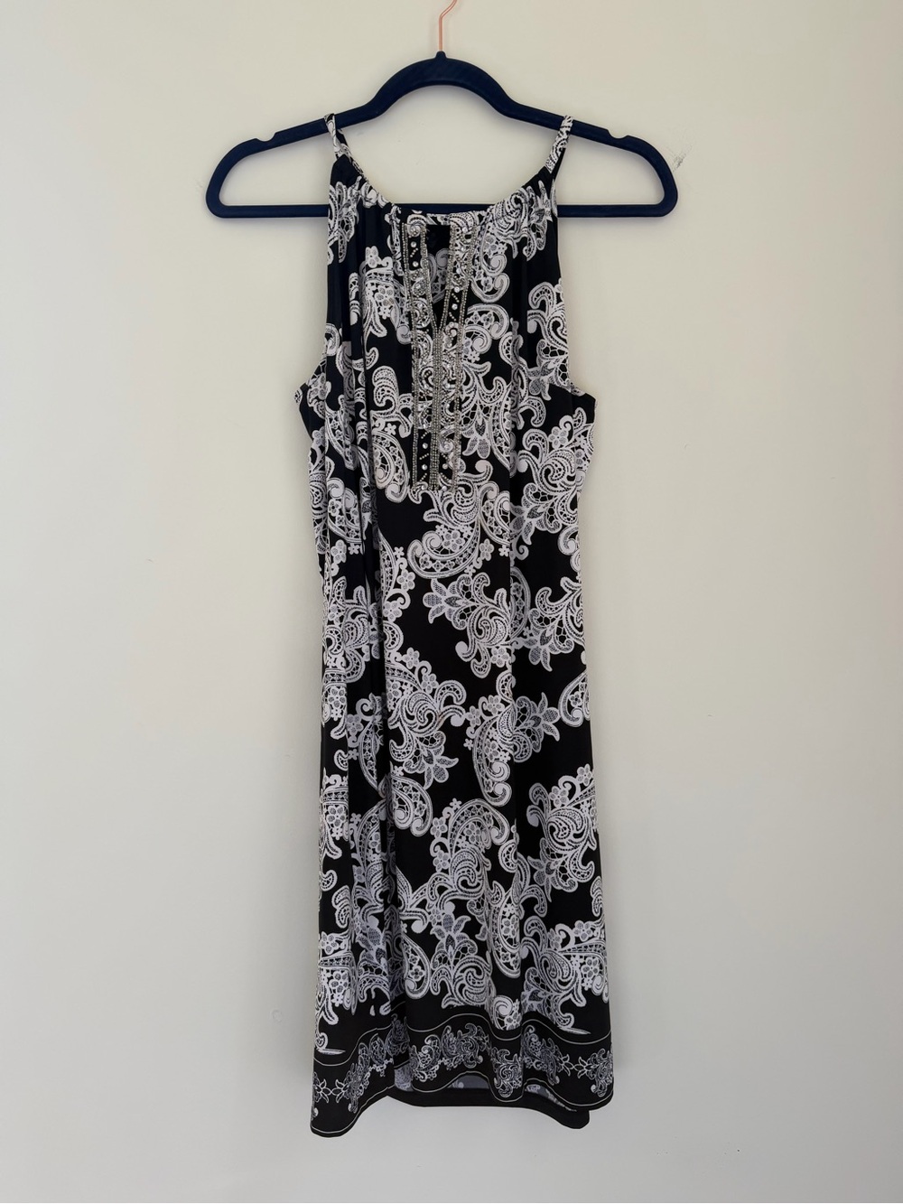 INC International Concepts Black and White Paisley Halter Midi Dress